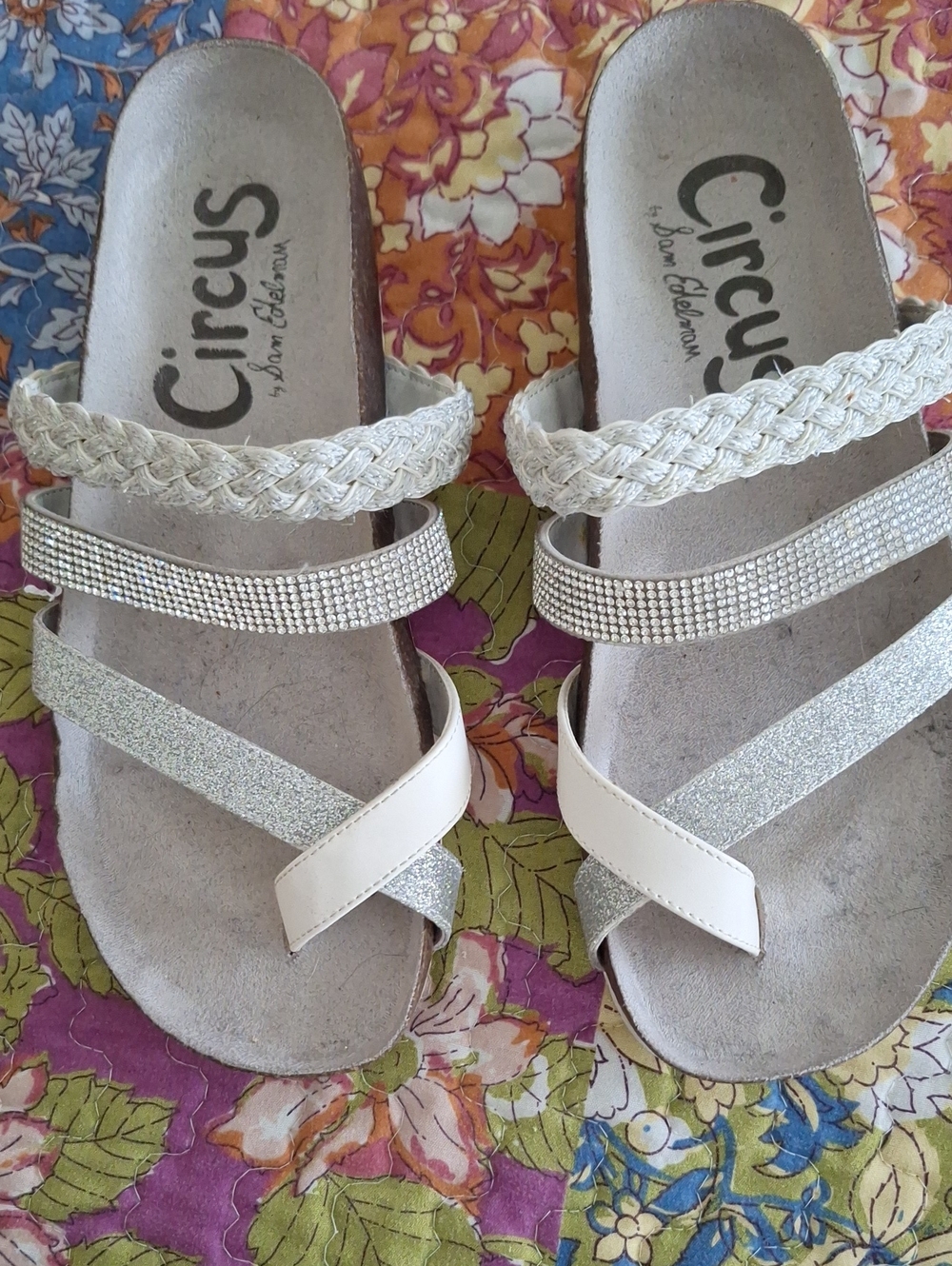 Circus by Sam Edelman Women's Silver Braided & Rhinestone Slide Sandals